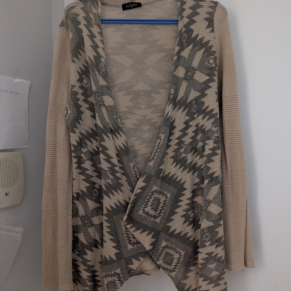 Eclipse Taupe and Charcoal Patterned Cardigan